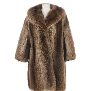 Chic Brown Raccoon full stroller with embroidered lining VINTAGE